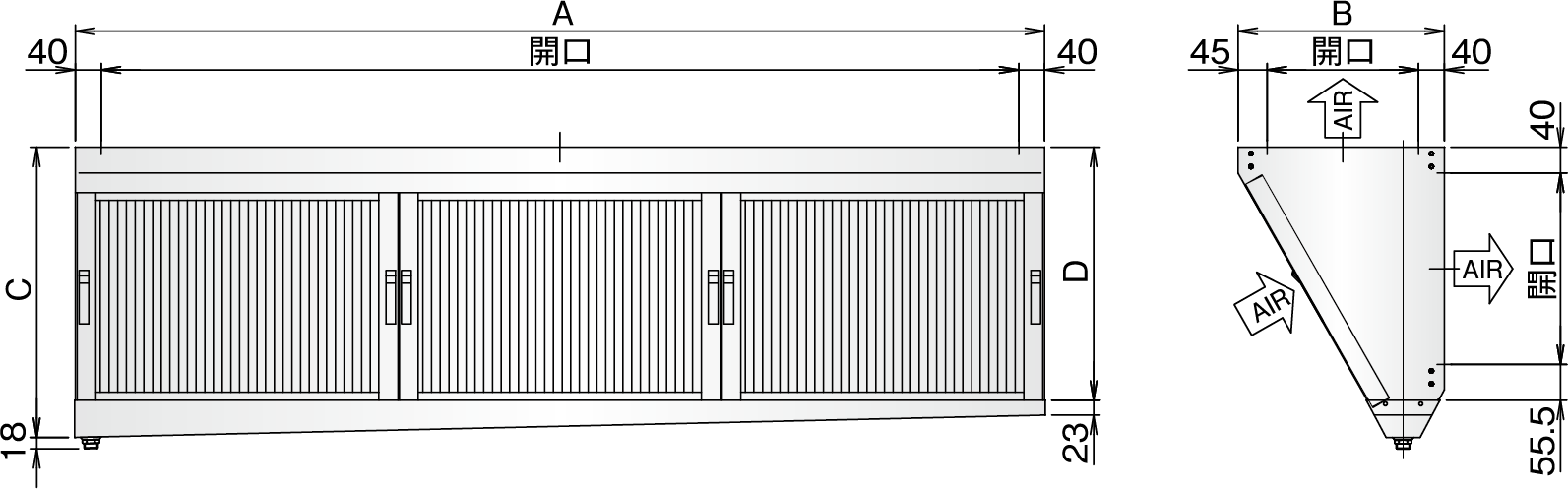 【ホーコス】ステンレス製業務用厨房用グリースフィルター(低圧損Vフィルター)両面3連式　FSVL3-525W